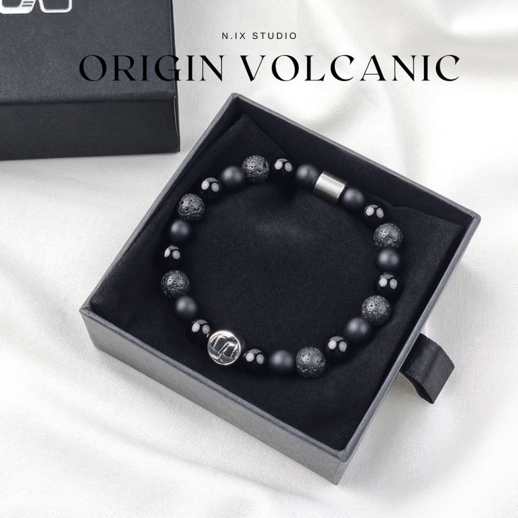 N.IX กำไลหิน รุ่น The Origin - Volcanic หินโอนิกซ์ หินลาวา สีดำ ขนาดหิน 8 มม.