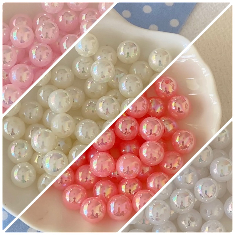 ลูกปัดกลมเคลือบรุ้ง 6,8,10,12 มิล A101  ลูกปัดตกแต่งdiy