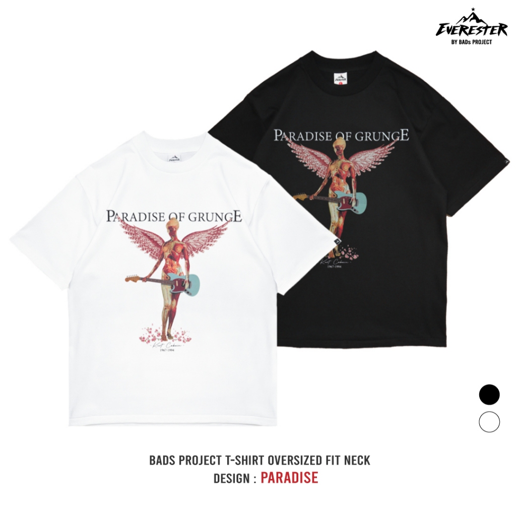 EVERESTER เสื้อคอฟิต อก 44"- 52" Heavy Cotton 100 % / เสื้อยืดผู้ชาย Oversized รุ่น Paradise Black / EXP