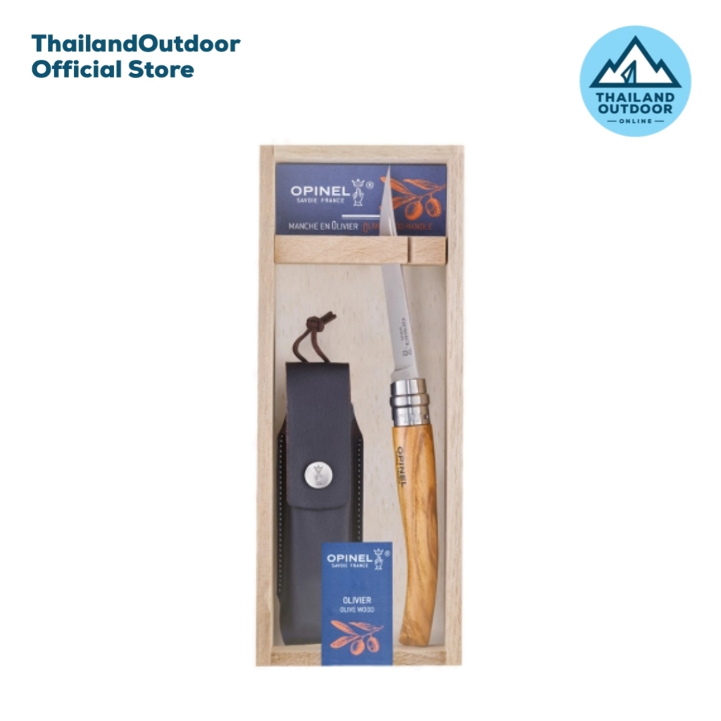 Opinel มีด รุ่น No.10 Slim Knife With Case Olive Tree,Olivewood