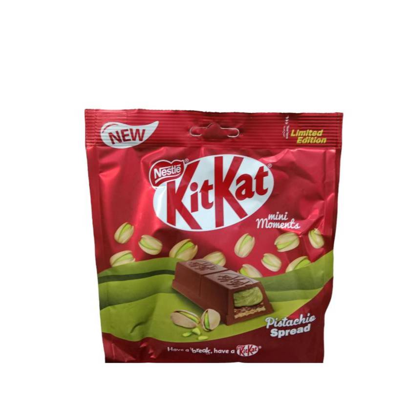 Kitkat mini moments pistachio spread รุ่นลิมิเต็ด หิ้วมาเอง สินค้าจากดูไบ!!! น้ำหนัก 100.8 กรัม BBF.