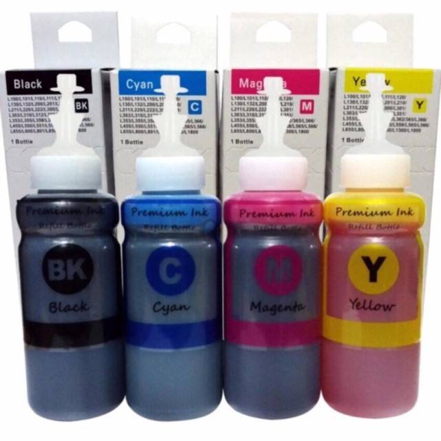 หมึกเติม Epson L100, L110, L120, L200, L210,L220, L300,L310, L350 4 สี (สีดำ,ฟ้า,แดง,เหลือง. พรีเมี่ยม