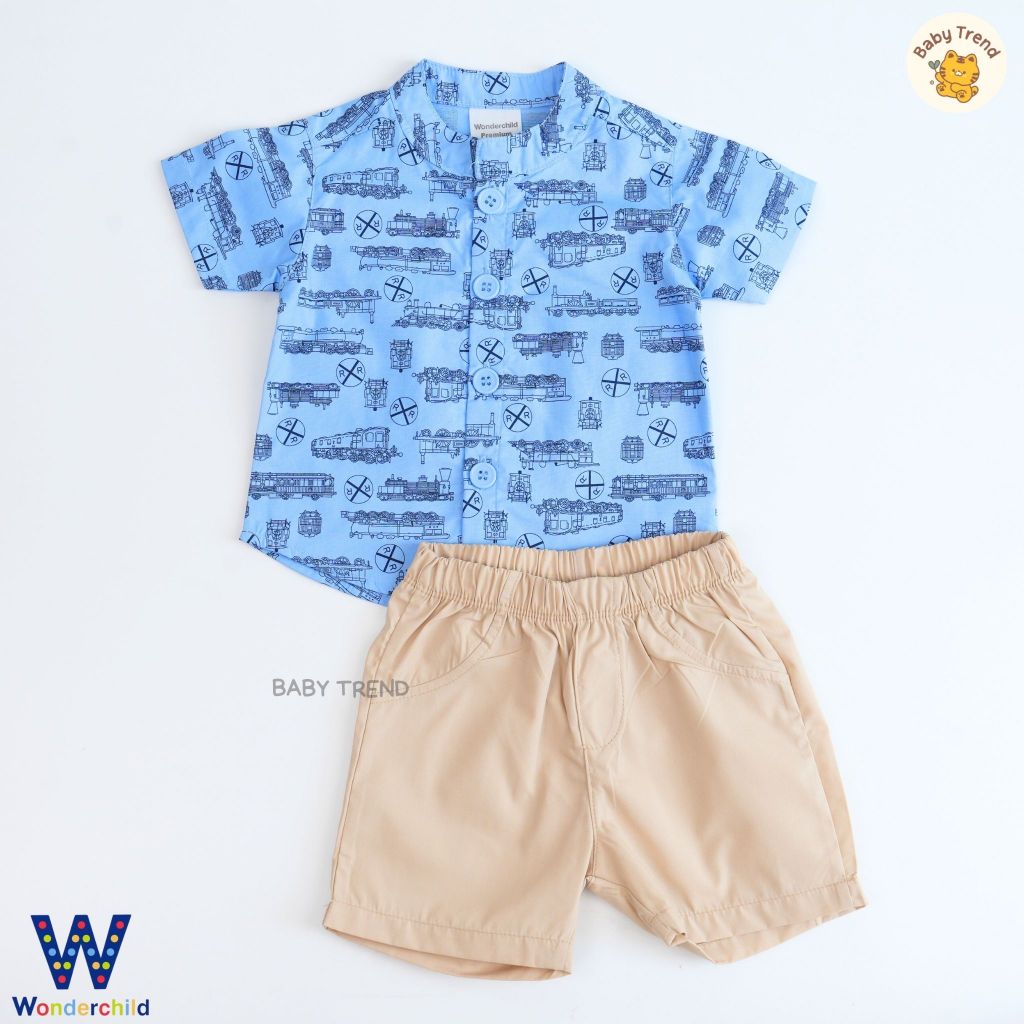 Wonderchild ชุดเสื้อเชิ๊ต+กางเกง สำหรับลูกชาย 3-24 เดือน ชุดใส่ไปเที่ยวเด็ก ชุดเด็กผู้ชาย