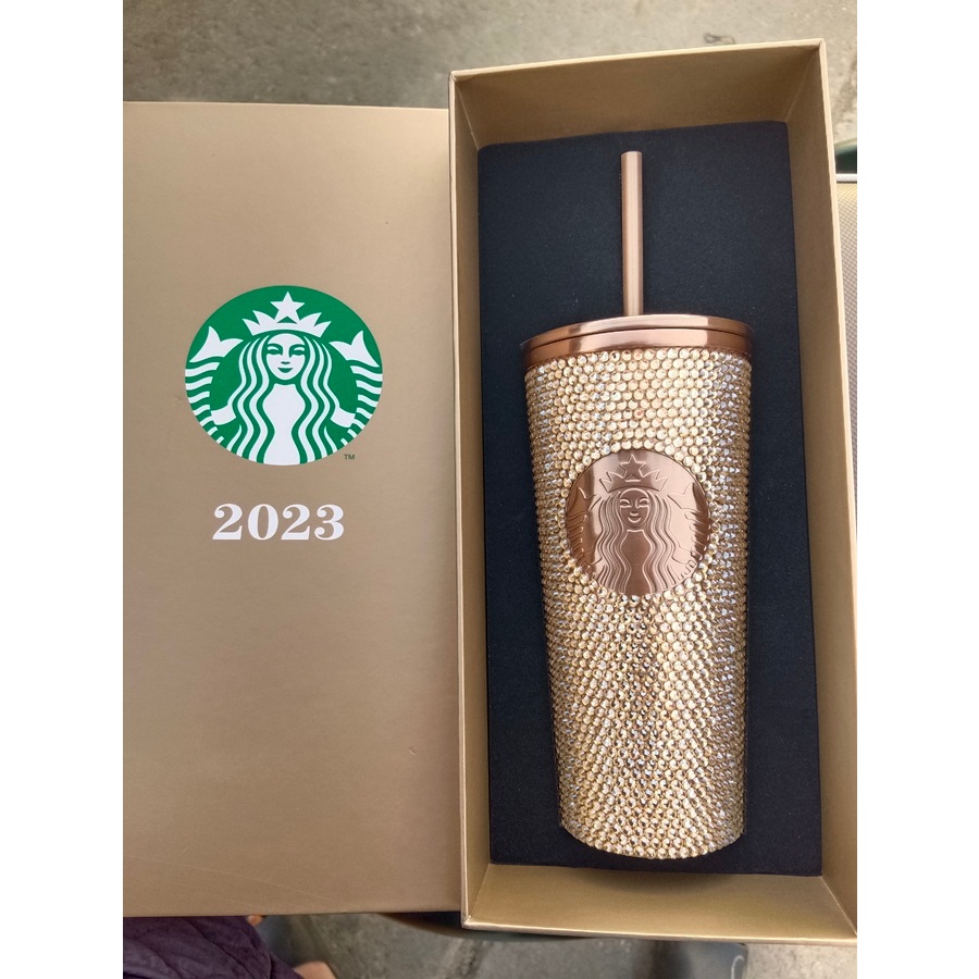 พร้อมส่ง! Starbucks Champagne Gold Bling Rhinestones Cold Cup 16oz.