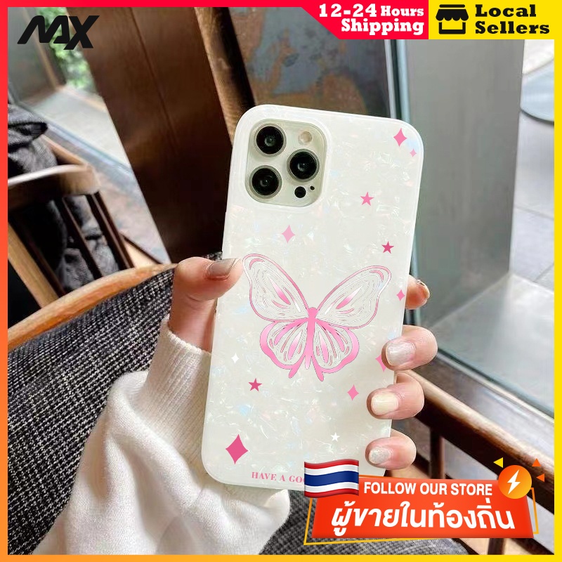 เคสไอโฟน13 กรณีเชลล์รูปแบบกระดาษแข็ง ผีเสื้อดาว for IPhone 11 15 7Plus 14 12 11 Pro MAX 8 6 7 6S Plus X XR XS