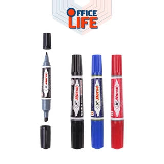 HORSE (ตราม้า) ปากกาเคมี มาร์กเกอร์ 2 หัว Twin-Pen Marker มีให้เลือก 12 สี กันน้ำ ( 1 ด้าม )