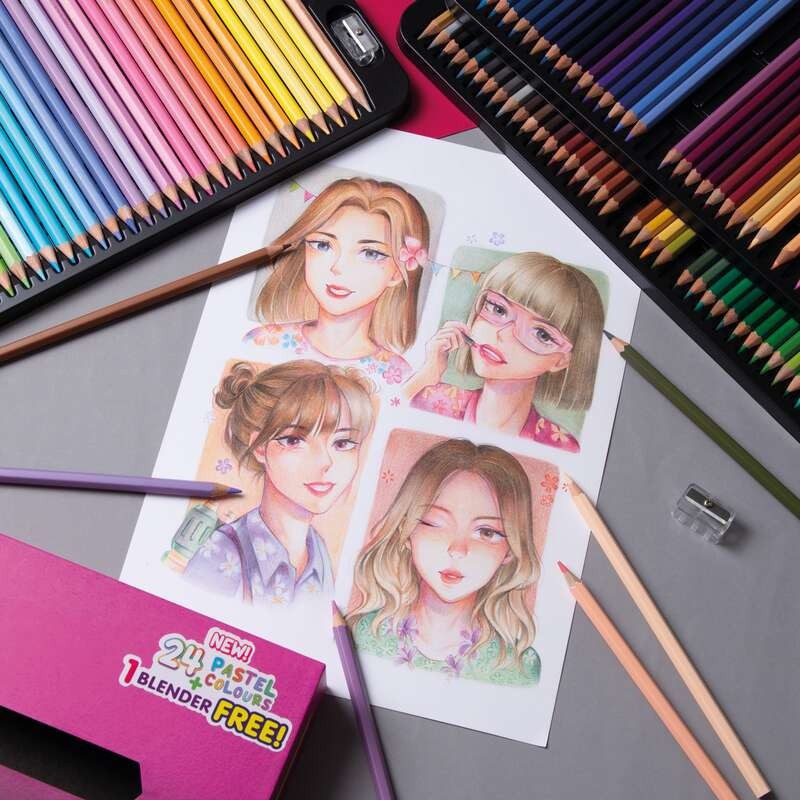 สีไม้ ดินสอสี เกรดพรีเมี่ยม Masterart มาสเตอร์อาร์ต แบบแท่งยาวและแบบ 2 หัว 12,24,36,48 สี [S24]