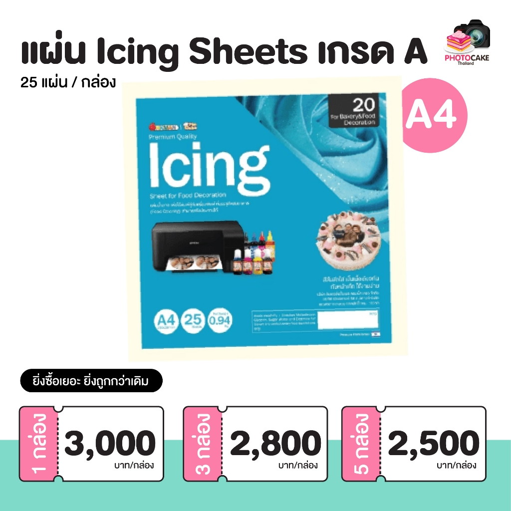 แผ่นน้ำตาล Icing Sheet ทำหน้าเค้ก ทำเค้กรูปภาพ น้ำหมึกกินได้ ราคาขายส่ง ยิ่งซื้อยิ่งถูก