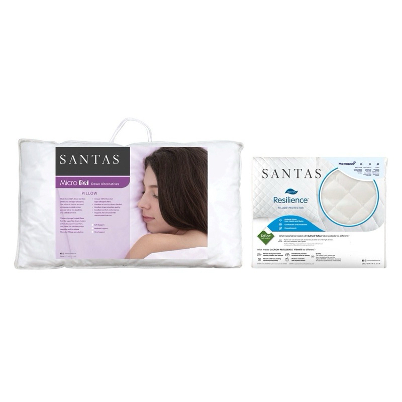SANTAS หมอนหนุน รุ่น MICROGEL MEDIUM + ปลอกกันเปื้อนหมอนหนุน ขนาด19 x 29 นิ้ว
