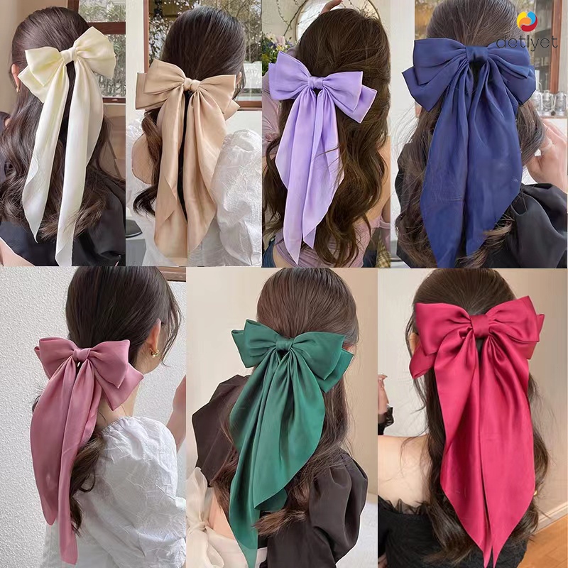 COD🌷พร้อมส่ง-กิ๊บติดผมใหญ่โบว์ผ้าไหมเกาหลีน่ารักสีขาวสีแดงนักเรียนสำหรับผู้หญิงหางม้าเครื่องประดับผม-detlyet