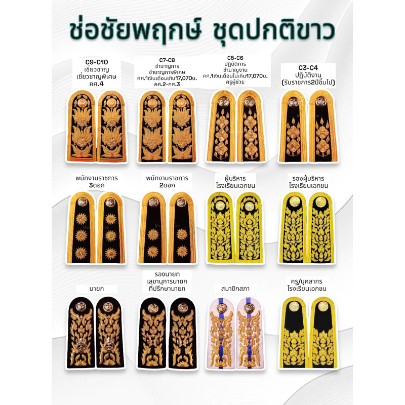 ช่อชัยพฤกษ์ชุดปกติขาว บ่าชุดขาว อินทรธนูชุดขาว ราชการ เอกชน