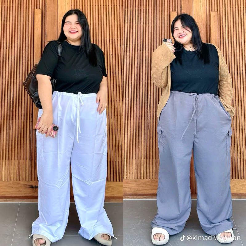 (รุ่นเอวสูง) xs,s,mไม่สูงมาก กางเกงคาร์โก้สาวอวบ เอวปรับได้ 25-56 ผ้าชีฟองใส่สบาย เป็นทรงสวยพรางหุ่น