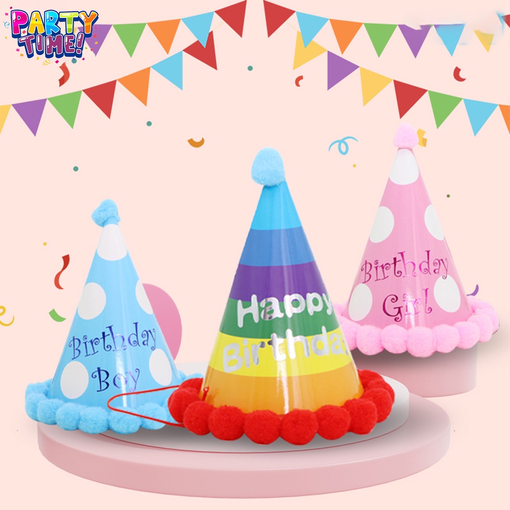 Big Party หมวกวันเกิด!หมวกแก๊ป ประดับขนเฟอร์ เหมาะกับงานปาร์ตี้วันเกิด สําหรับผู้ใหญ่ และเด็ก หมวกกระดาษ