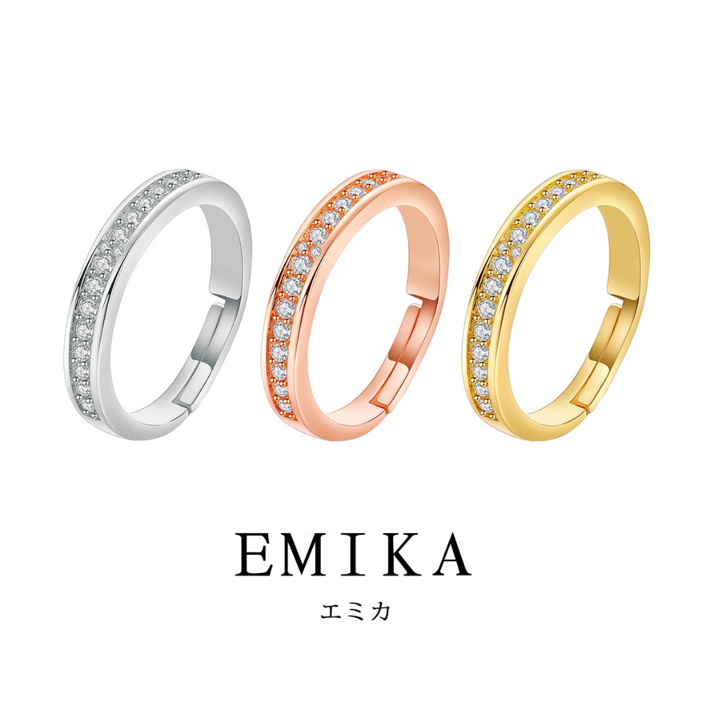 Emika สตรีแถวแหวนเพชร 18 K Gold-Plated แหวนแฟชั่น High-End เลียนแบบแหวนเพชร 3 สีสามารถซ้อนกันได้