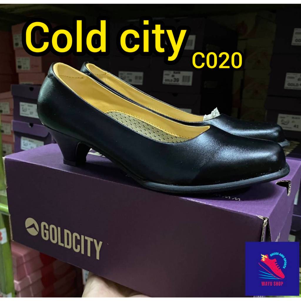 GOLD CITY  รองเท้าคัชชูผู้หญิง  รุ่น C020   รองเท้านักศึกษา สีดำ ส้นสูง 1.5 นิ้ว      ไซส์ 36-44 ของเเท้