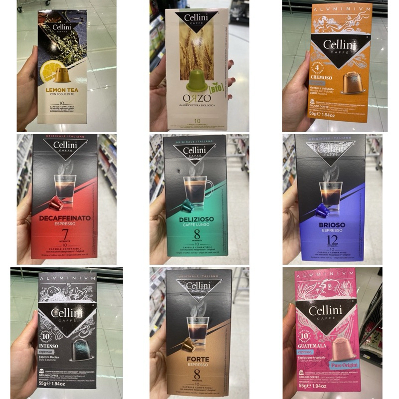 Cellini Lemon Tea Capsules 50 G. / กาแฟอาราบิก้า 100% กาแฟแท้คั่วบด ชนิด แคปซูล Cremoso / Orzo Barle