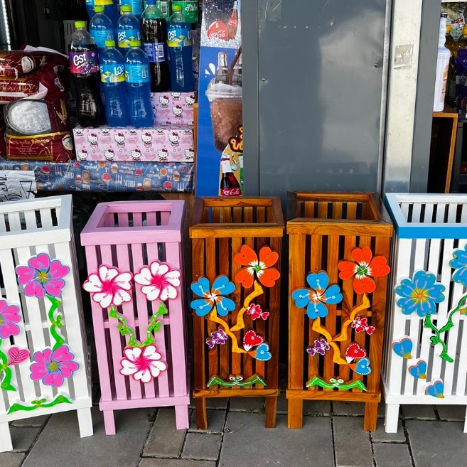ที่ใส่ไม้กวาด เล็ก ตะกร้าที่เก็บร่ม ของใช้ในบ้าน งานไหม่สวยลงสีเอง 25x25x60 ทำจากไม้สักเเท้