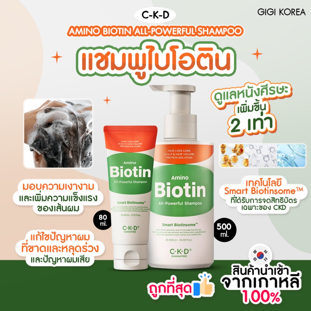 พร้อมส่ง ถูกที่สุด ของแท้ CKD AMINO BIOTIN ALL-POWERFUL SHAMPOO แชมพูไบโอติน ลดผมร่วง