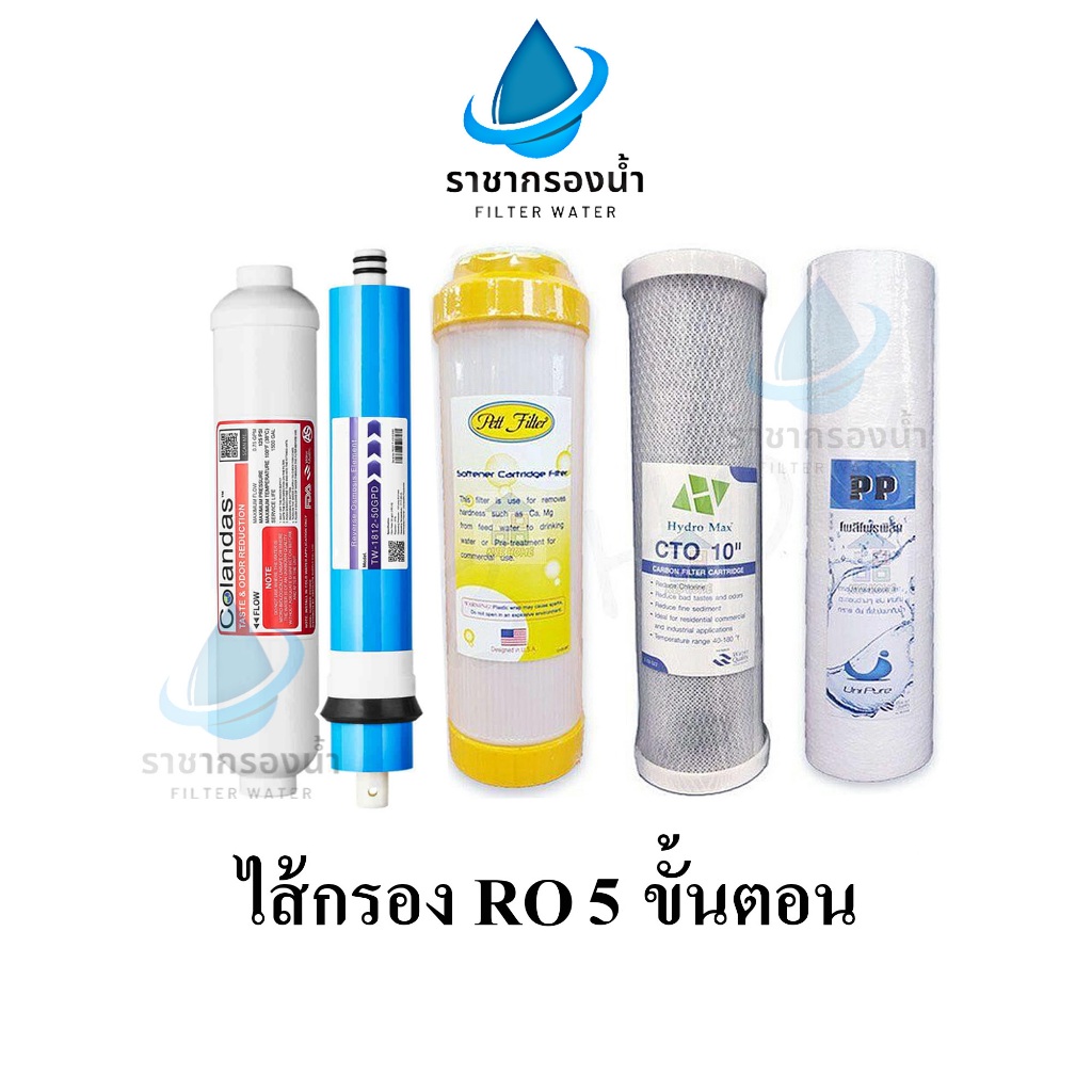 Colandas ไส้กรองน้ำ 5 ขั้นตอน PP , Carbon , Resin , RO 50-200 GPD , Gac Post ใช้ได้กับเครื่องกรองทุกยี่ห้อ