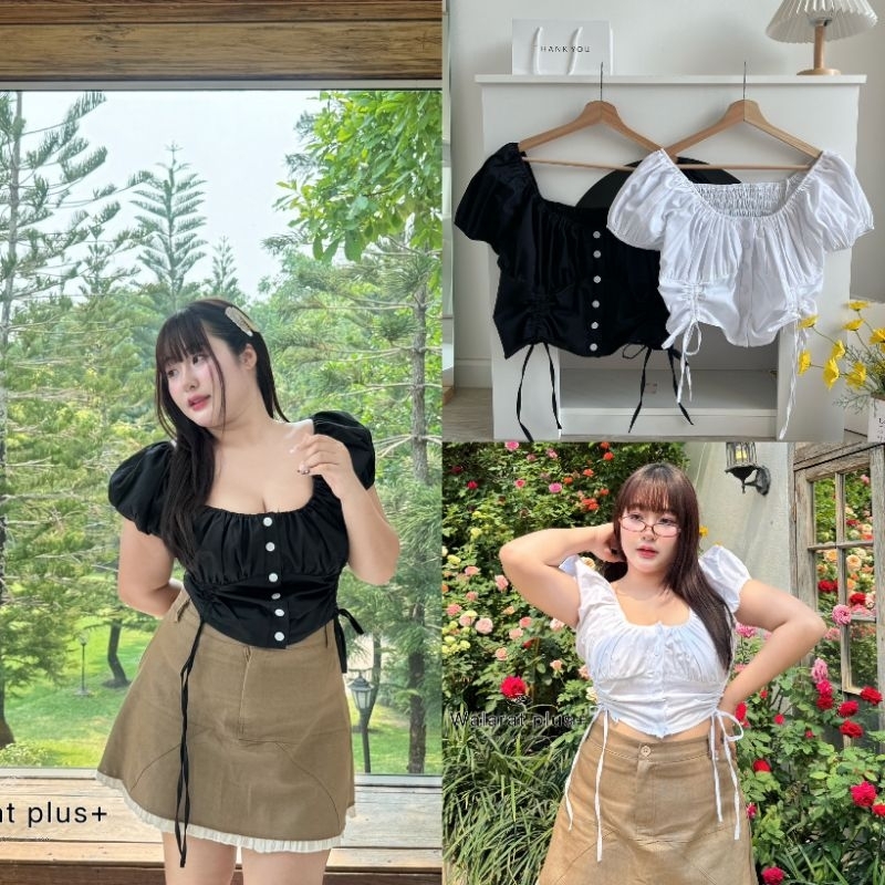PLUSSIZE เสื้อแขนตุ๊กตารูดด้านหน้าปรับระดับได้(SIZE36-50)จัดโปร 3วันเท่านั้น