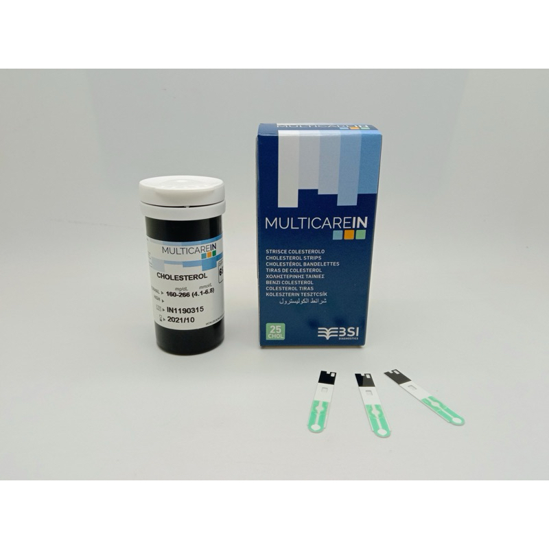 แถบตรวจระดับไขมัน Cholesterol ในเลือด 25 แถบ/กล่อง MultiCare In