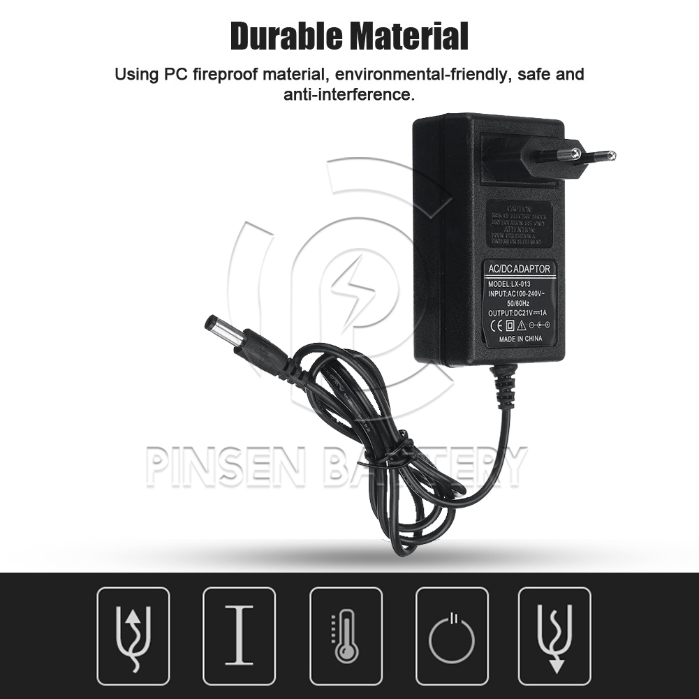 อแดปเตอร์ชาร์จแบตลิเที่ยม PINSEN DC 21V 2A แล้วตัด มีไฟสถานะ ชาร์จ แบตเต็ม Li-ion Battery Charger