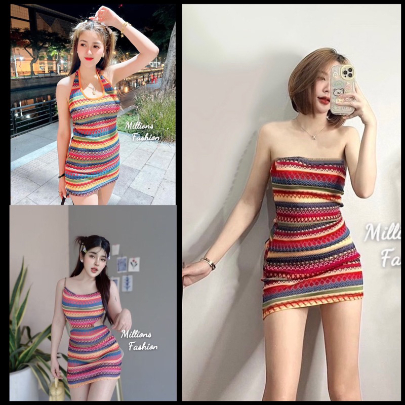 Kaidee99 ชุดเดรส สายเดี่ยวไขว้หลัง คล้องคอ เกาะอก ผ้าถักทอ ผ้าใส่สบาย สวยเซ็กซี่ดูแพงมากค่ะ