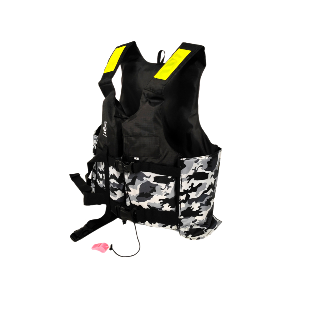 เสื้อชูชีพรุ่น S-1 (พรางเทาต่อดำ) มีแถบสะท้อนแสงสามารถมองเห็นได้ในระยะไกล มีนกหวีดและสายรั้งขา เพื่อความปลอดภัย - รูปที่ 5