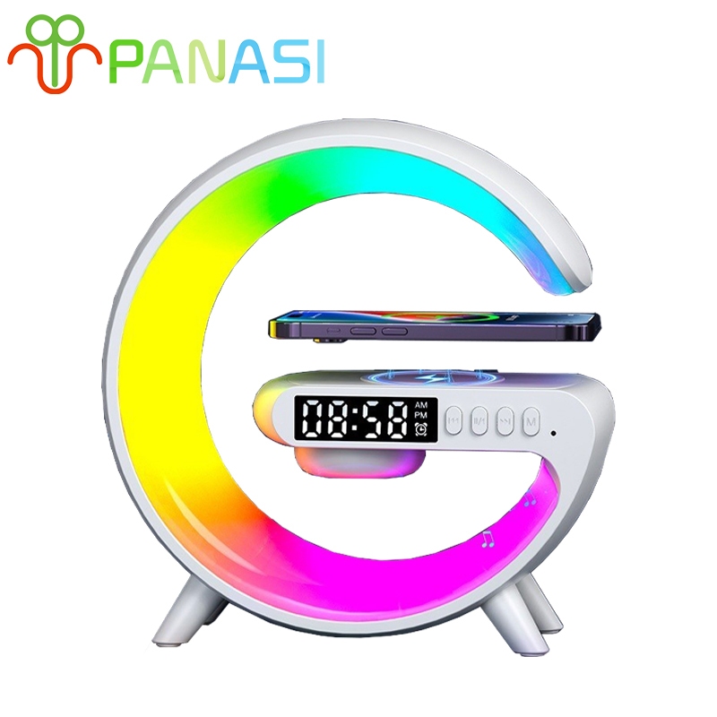 ลําโพงบลูทูธ บลูทูธ 5.3 แท่นชาร์จไร้สาย15W+โคมไฟ LED 10สี นาฬิกาปลุกอัจฉริยะ เสียงดี Wireless Chargi
