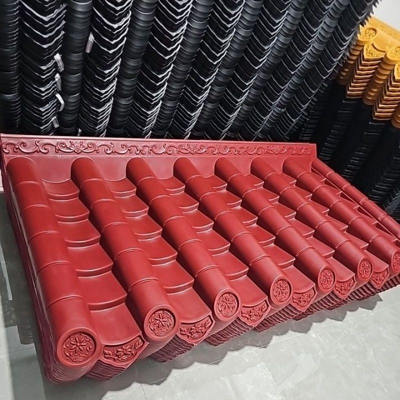 หลังคาพลาสติก PP หลังคา กันสาด สไตล์จีน ญี่ปุ่น ตกแต่งบ้าน ขนาด 60*110cm(รุ่นหนาพิเศษ)ลายดอกบัวสีแดง - รูปที่ 5