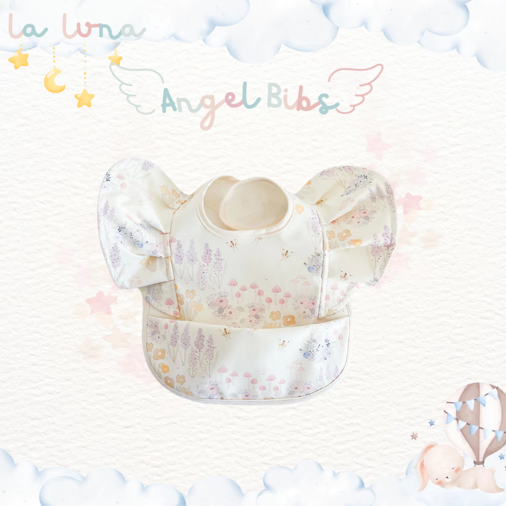 La Luna ผ้ากันเปื้อนเด็ก ผ้าซับน้ำลาย แบบ 3D มีกระเป๋าหน้า กันน้ำ (Angel Bib)