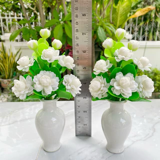 ** แจกันละ 115 บาทเท่านั้น ** ดอกมะลิ 9 ดอกพร้อมแจกัน บูชาพระ งานดินปั้น สูง 6.5 นิ้ว และ 7.5 นิ้ว