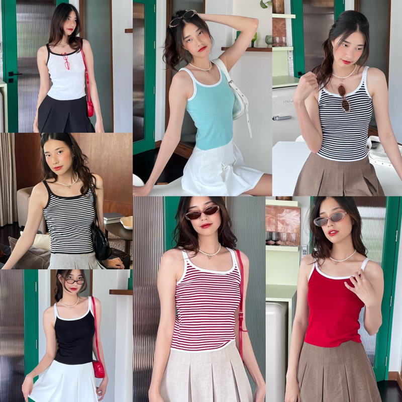 BEMYCHIC เสื้อกล้ามไหมพรมลายทางริ้วกับสีพื้น รุ่น onnie top