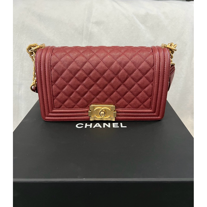 Chanel boy 10” Holo26xxx Caviar - Burgundyของแท้💯