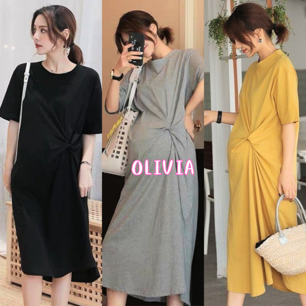 🦄Olivia🦄ชุดคลุมท้องแฟชั่นหลวม กระโปรงยาวซ่อนพุงให้ดูผอม เดรสพลัสไซส์  #E11
