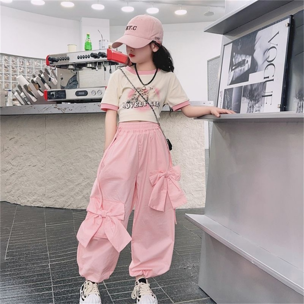 Beryl kids🌸ชุดเด็กหญิงแฟชั่น🎀ชุดสูทเด็กฤดูร้อน สไตล์เกาหลี เสื้อผ้าแขนสั้นกางเกงคาร์โก้แบบโบว์ ใส่สบาย รุ่นใหม่ รูปที่ 5