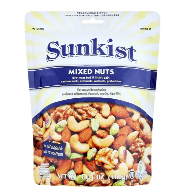 ซันคิสท์ ถั่วรวมอบเกลือรสเค็มน้อย 400 ก. SUNKIST Dry Roasted & Light Salt Mixed Nuts 400 g.