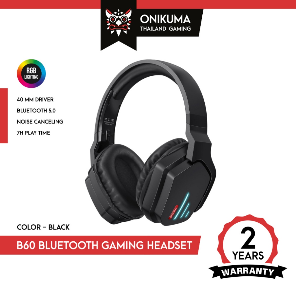 ONIKUMA B60 Bluetooth Gaming Headset หูฟังเกมมิ่งไร้สาย รองรับ Bluetooth / AUX 3.5 มีไฟ LED