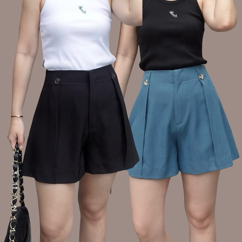 cambridge Shorts กางเกงขาสั้นเอวสูง แต่งกระดุม