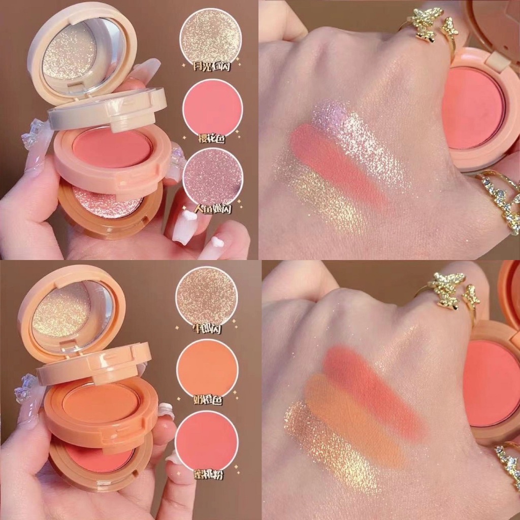 MISS LARA 3IN1 Blusher & Highlighter บลัชออนและไฮไลท์ สีสันสดใส แมทต์และชิมเมอร์ ตลับ3ชั้น