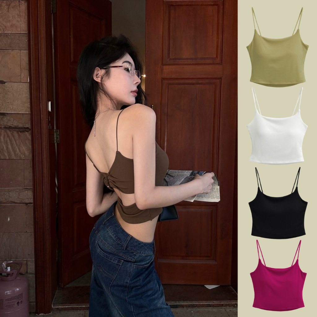 เสื้อกล้าม เสื้อสายเดี่ยว แต่งแฟชั่นเว้าหลัง B-124 เสริมฟองน้ำในตัว ฟองน้ำเย็บติด ระบายอากาศได้ดี