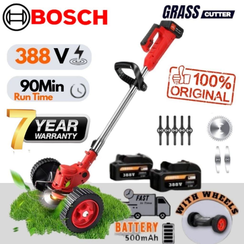 Bosch เครื่องตัดหญ้าไฟฟ้าไร้สายทรงพลัง 388V ที่กันจอนหญ้าแบตเตอรี่ลิเธียมแบบชาร์จไฟได้ 2 Battery รับประกัน รับประกัน 7 ป