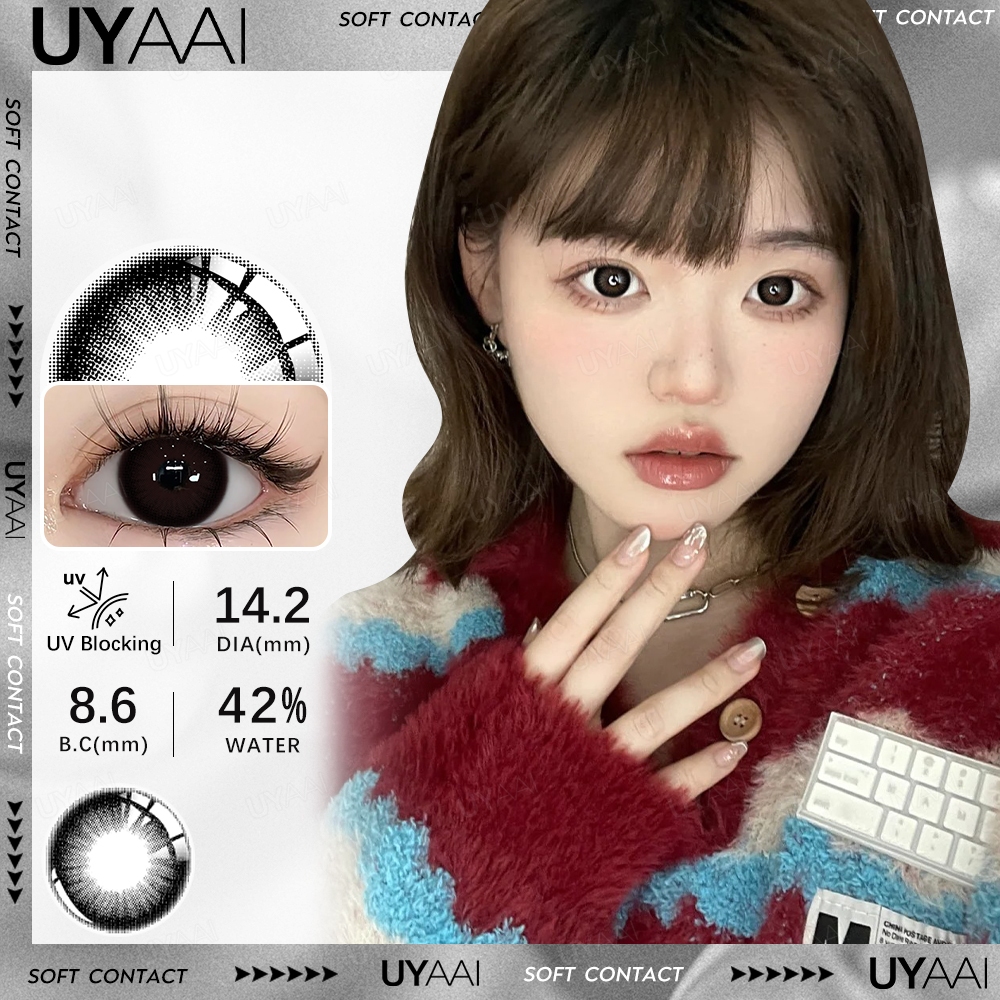 UYAAI 【เกรด -0.00~-6.00】คอนแทคเลนส์ สัมผัสด้วยสีธรรมชาติ สามารถใช้สำหรับ แต่งหน้าตา รายเดือน ตาปกติ 2 ชิ้นต่อคู่ 14.2