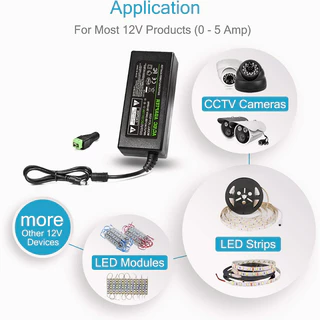อะแดปเตอร์ 12โวล์ท5แอมป์ AC / DC Adapter 12V 5A หม้อแปลง อะแดปเตอร์จ่ายไฟฟ้า สายยาว 1 เมตร ขนาด5.5mm*2.5mm