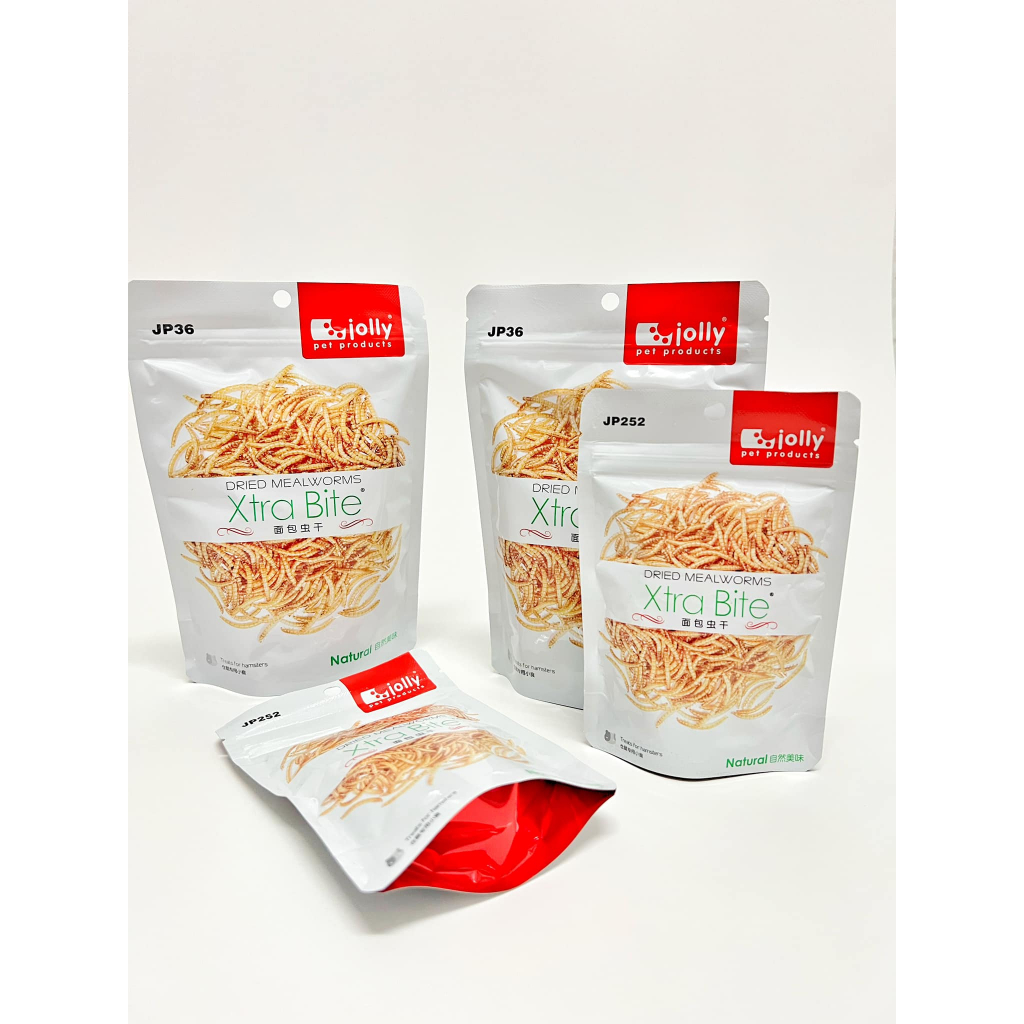 JOLLY Dried Mealworms หนอนนกอบแห้งตัวใหญ่พร้อมทาน ทานเป็นของว่างหรือควบคู่ผักผลไม้ เหมาะสำหรับทานแมลง ชูการ์ แฮมเตอร์