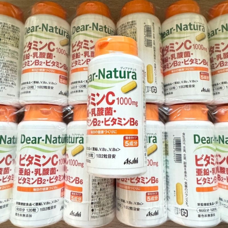 พร้อมส่ง ญี่ปุ่นแท้100% วิตามินซี 5 ชนิด Asahi Dear-Natura Vitamin C 1000mg. B2 B6 Zinc 120 เม็ด