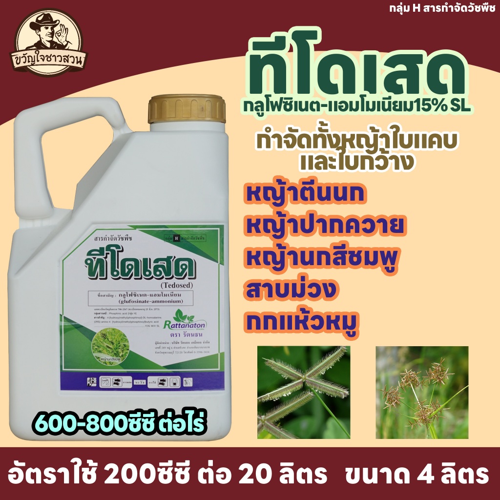 ทีโดเสด สารป้องกันกำจัดวัชพืช สารกลูโฟซิเนต-แอมโมเนียม ฆ่าหญ้าทุกชนิด ขนาด 4 ลิตร