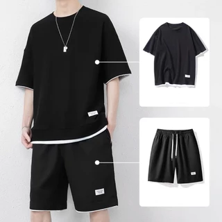 (ใหม่/T402#）พร้อมส่ง ชุดเซทชาย（เสื้อ+ขาสั้น）เนื้อผ้าฝ้าย ใส่เเล้วดูเเท่