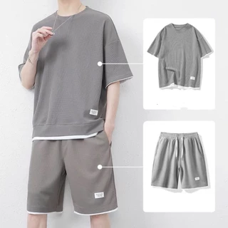 (ใหม่/T402#）พร้อมส่ง ชุดเซทชาย（เสื้อ+ขาสั้น）เนื้อผ้าฝ้าย ใส่เเล้วดูเเท่