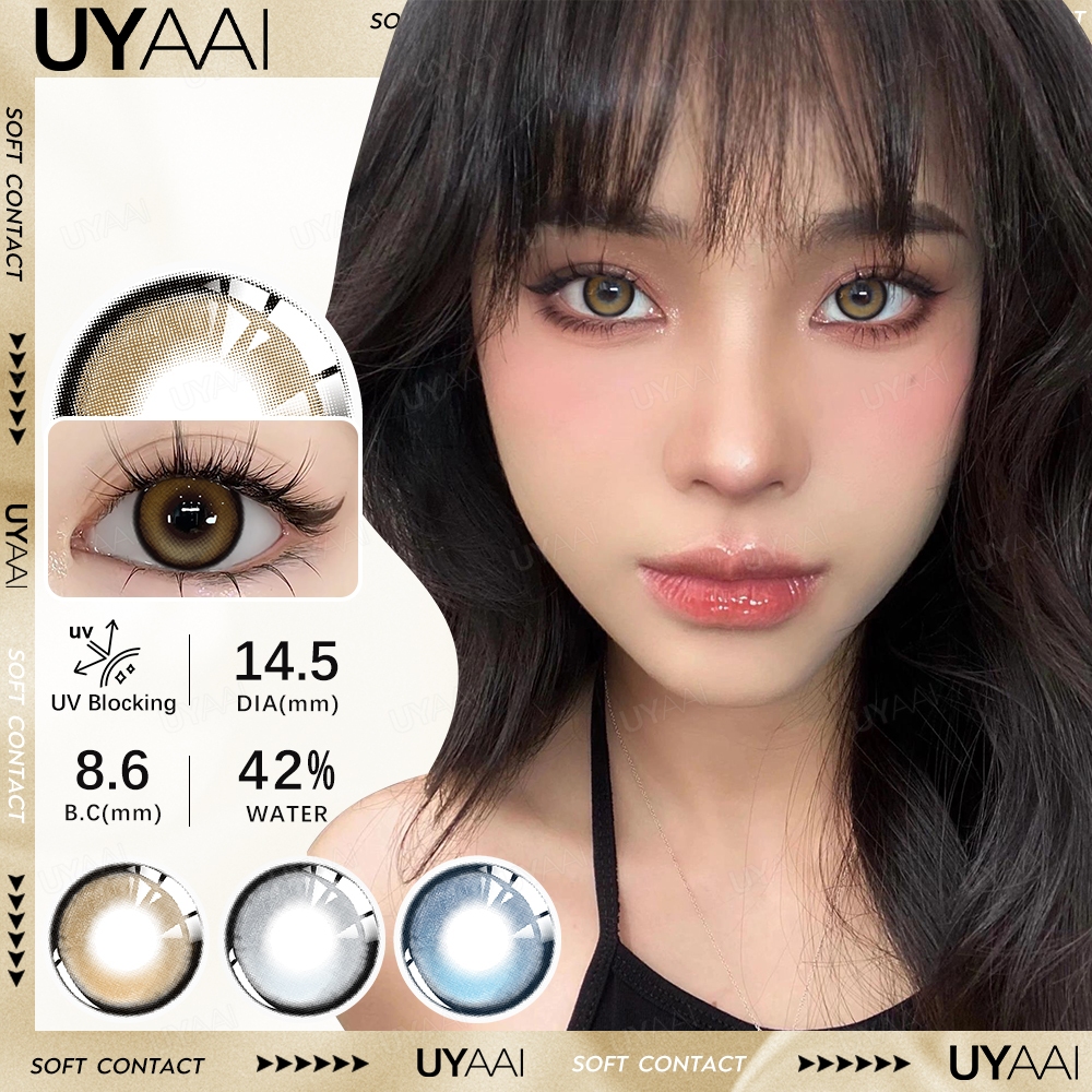 UYAAI คอนแทคเลนส์ BUBBLE น้ำตาล สัมผัสด้วยสีธรรมชาติ สามารถใช้สำหรับ แต่งหน้าตา รายเดือน ตาปกติ 2 ชิ้นต่อคู่ 14.5 มม.